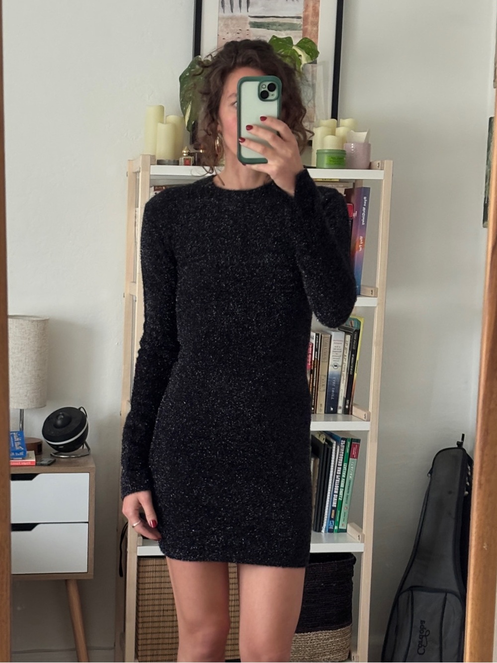 AllSaints Black Sparkle Crewneck Sweater Dress